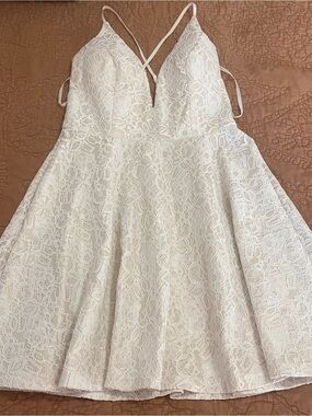 Windsor Pearl Lace Skater Dress S Ivory Floral Mini Bridal Plunging Neckline